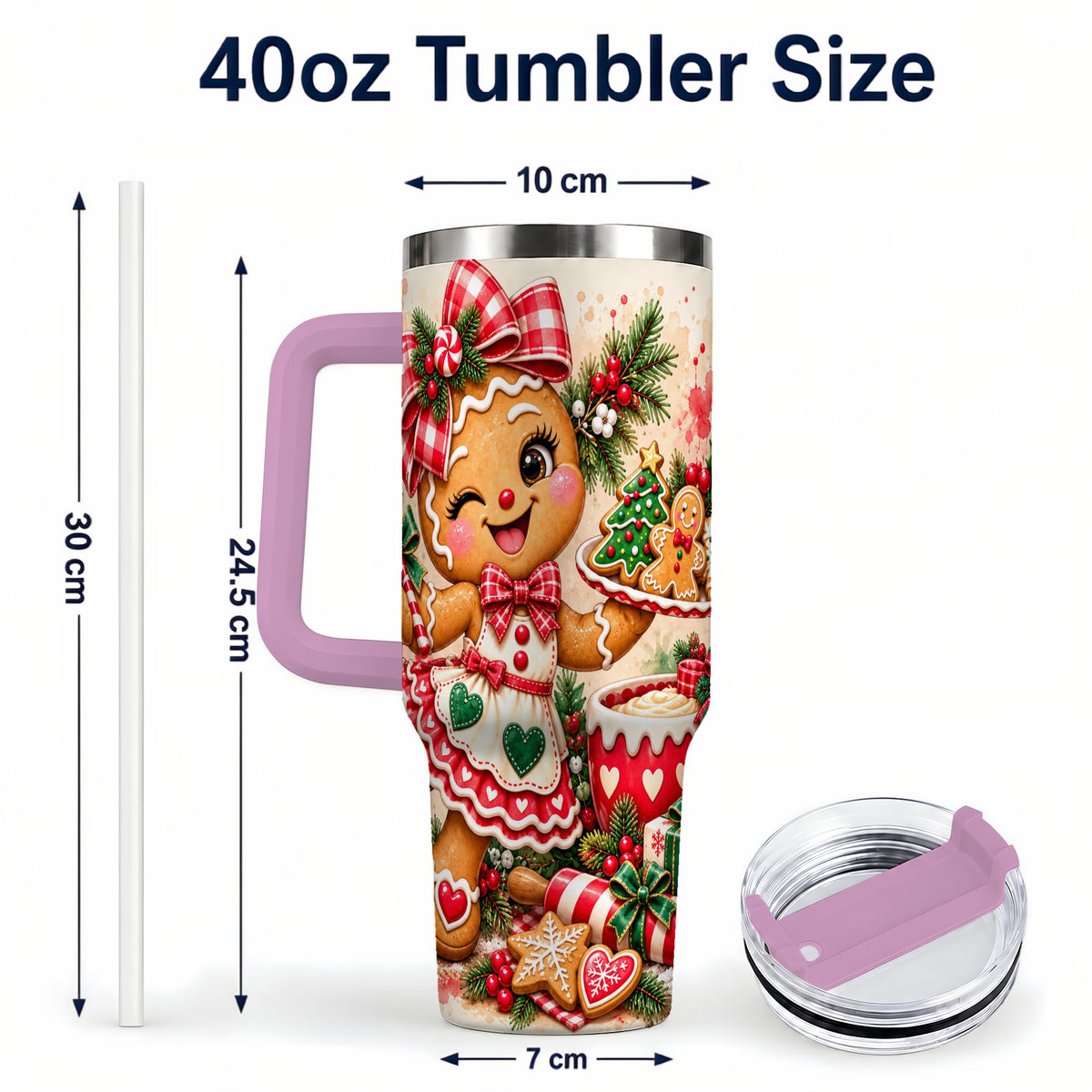 #pl[40oz|Pink] Baker Tumbler 40oz, Christmas Tumbler, Stainless Steel Travel Cup