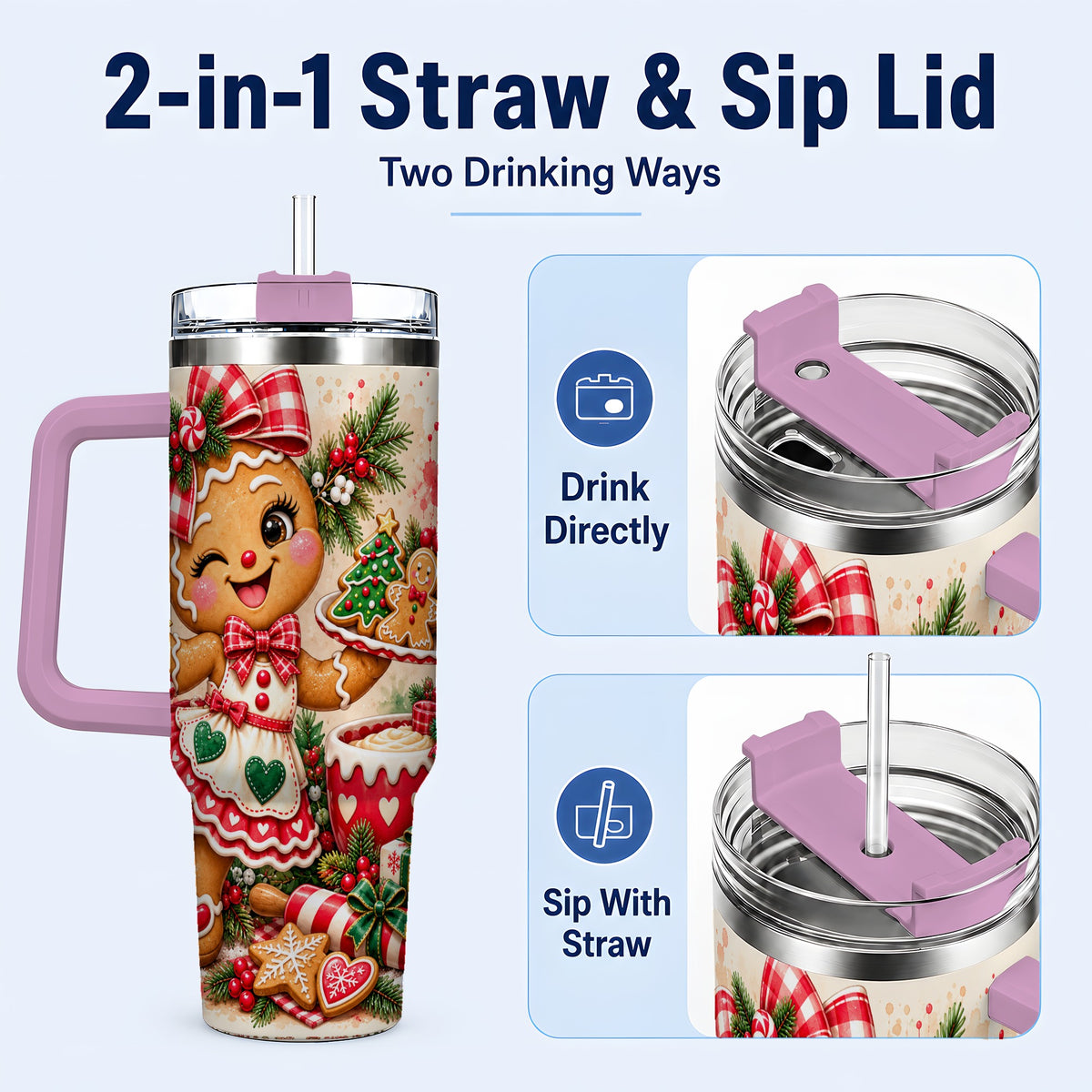 #pl[40oz|Pink] Baker Tumbler 40oz, Christmas Tumbler, Stainless Steel Travel Cup