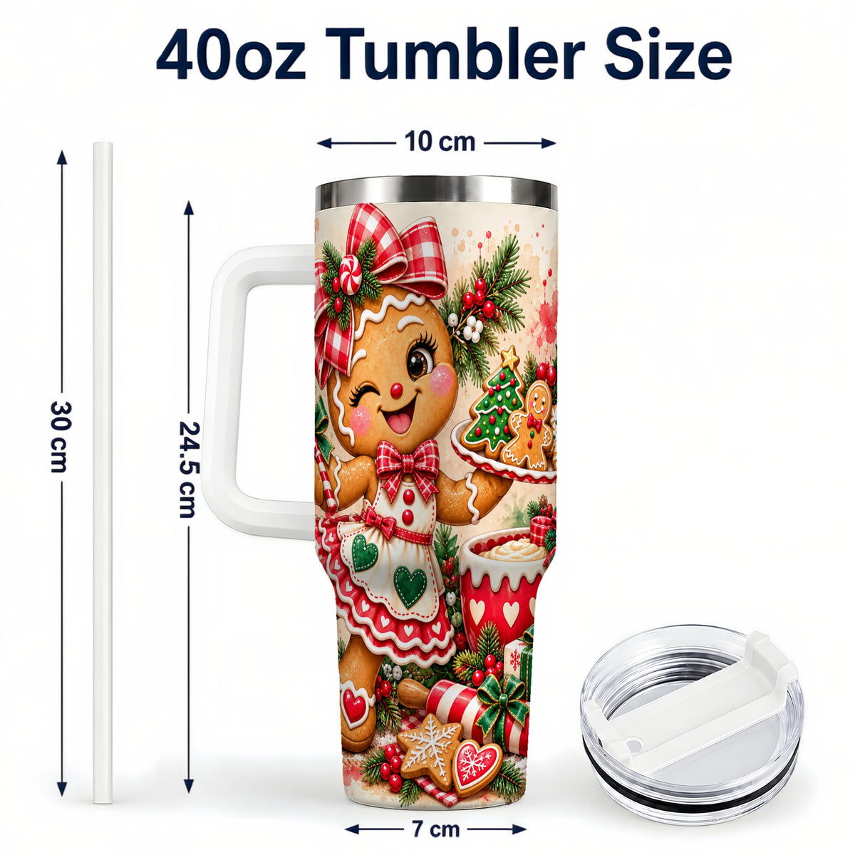 #pl[40oz|White] Baker Tumbler 40oz, Christmas Tumbler, Stainless Steel Travel Cup