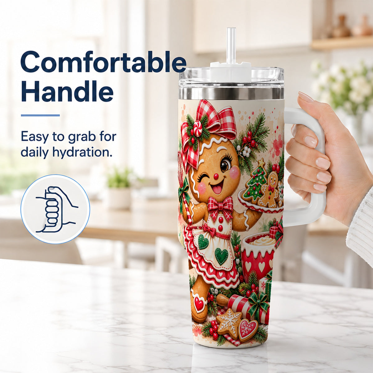 #pl[40oz|White] Baker Tumbler 40oz, Christmas Tumbler, Stainless Steel Travel Cup