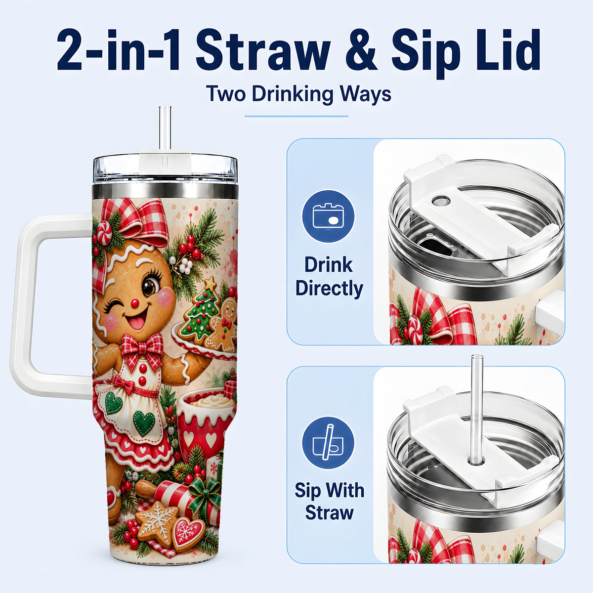 #pl[40oz|White] Baker Tumbler 40oz, Christmas Tumbler, Stainless Steel Travel Cup
