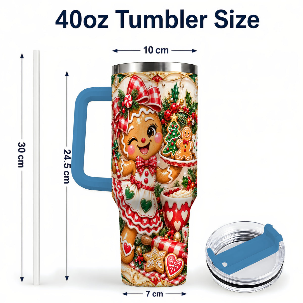 #pl[40oz|Blue] Baker Tumbler 40oz, Holiday Tumbler, Stainless Steel Travel Cup