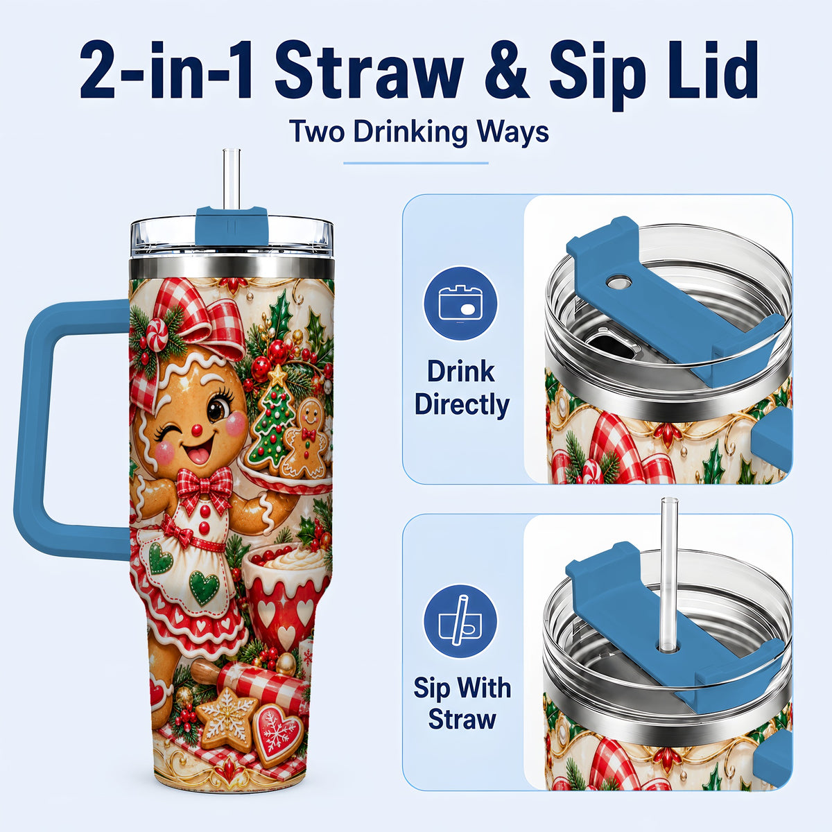 #pl[40oz|Blue] Baker Tumbler 40oz, Holiday Tumbler, Stainless Steel Travel Cup