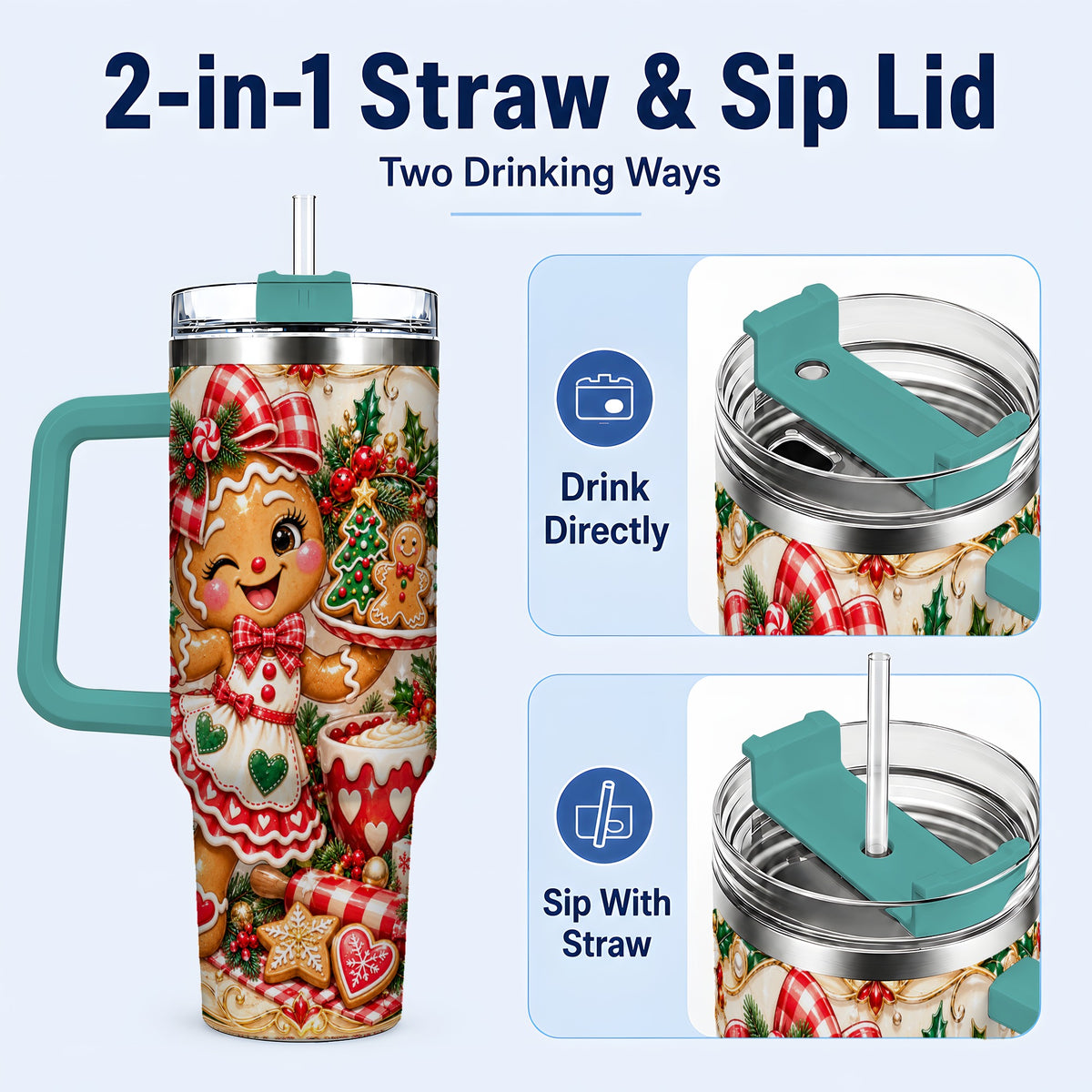 #pl[40oz|Green] Baker Tumbler 40oz, Holiday Tumbler, Stainless Steel Travel Cup