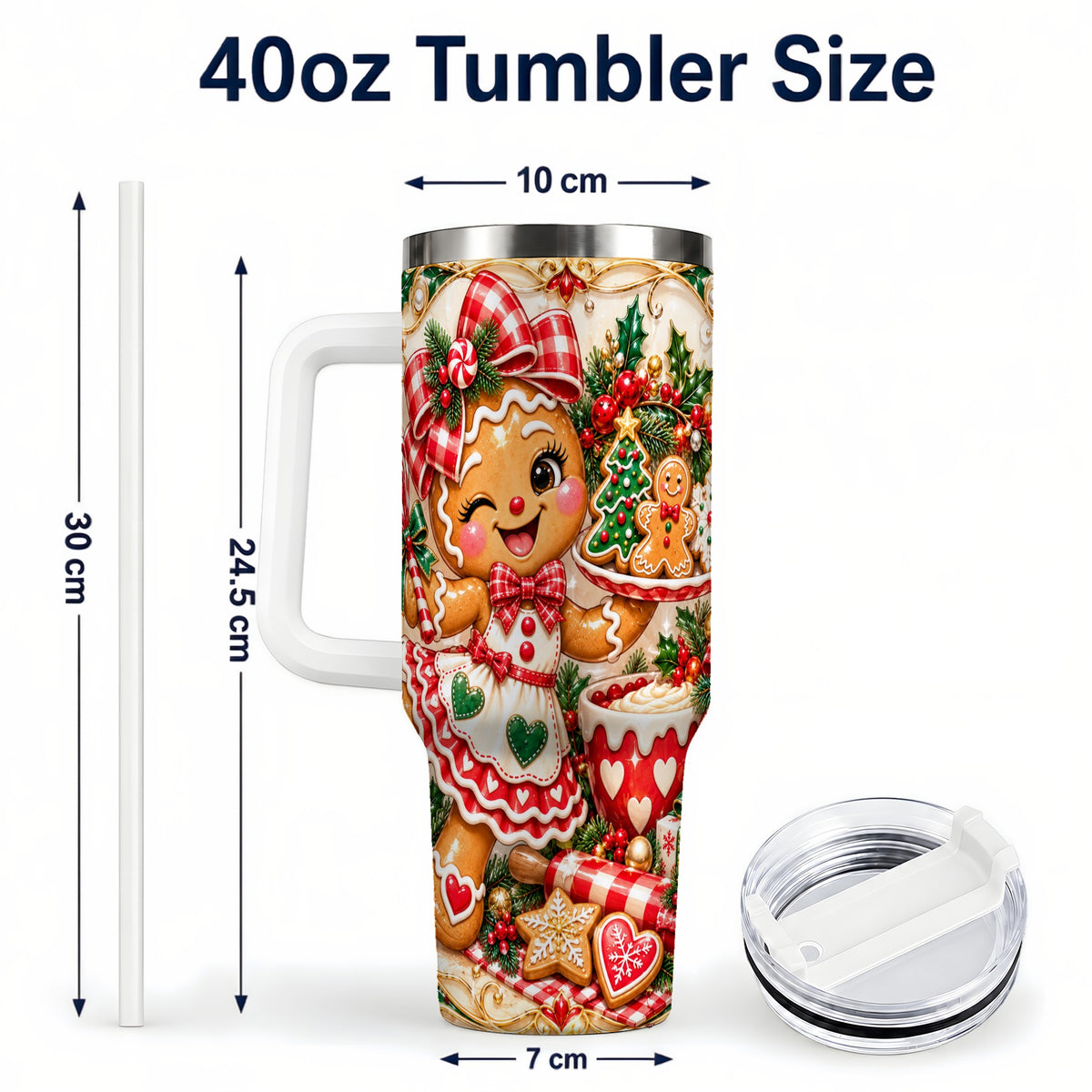 #pl[40oz|White] Baker Tumbler 40oz, Holiday Tumbler, Stainless Steel Travel Cup
