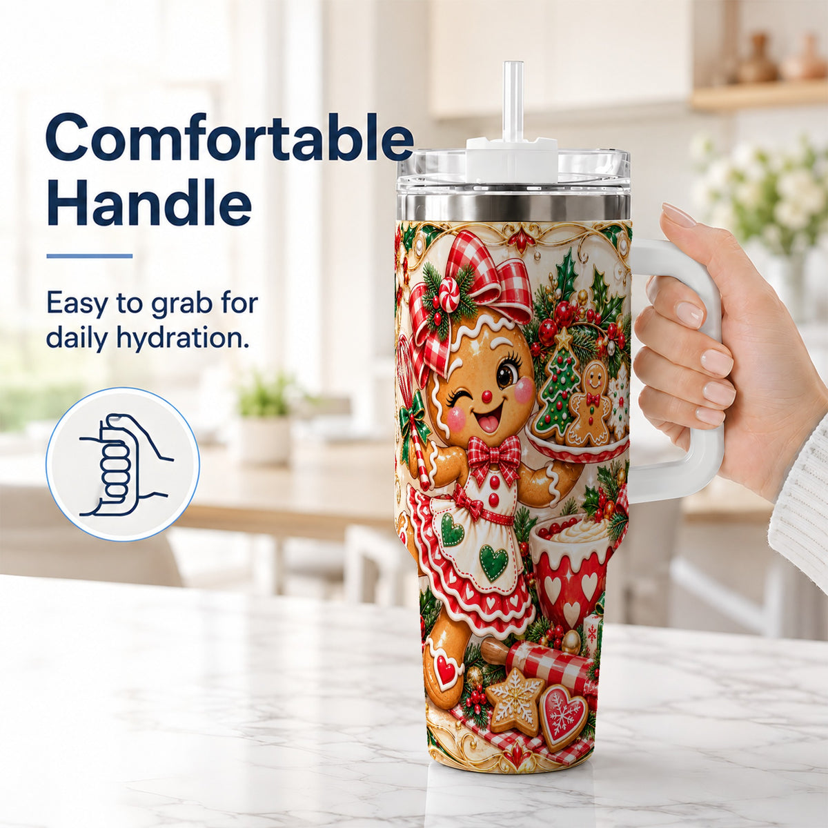 #pl[40oz|White] Baker Tumbler 40oz, Holiday Tumbler, Stainless Steel Travel Cup