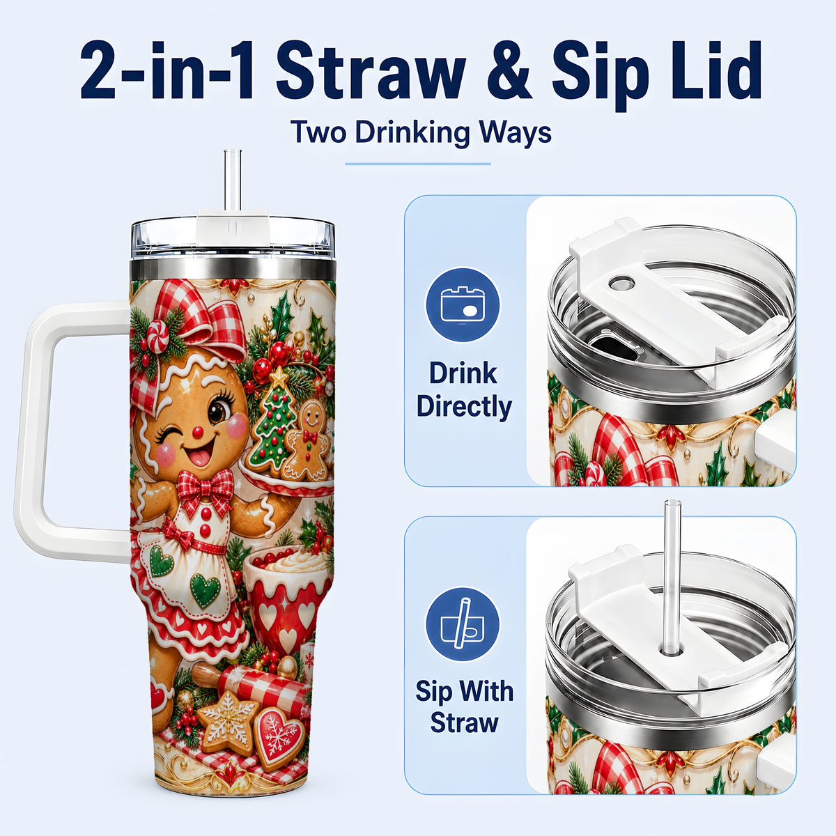 #pl[40oz|White] Baker Tumbler 40oz, Holiday Tumbler, Stainless Steel Travel Cup