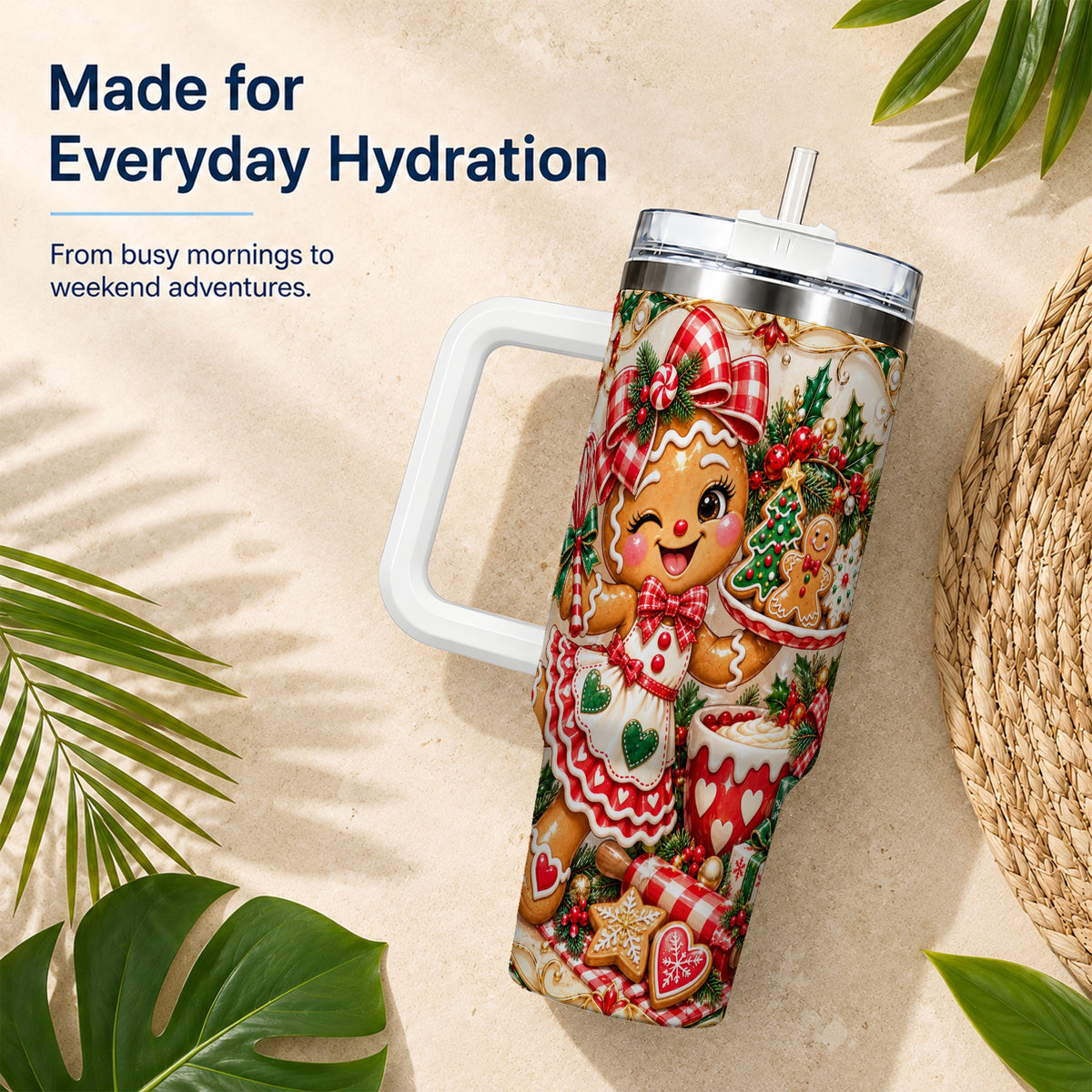 Baker Tumbler 40oz, Holiday Tumbler, Stainless Steel Travel Cup