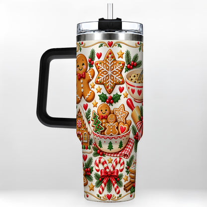 #pl[40oz|Black] Baking Tumbler 40oz, Gingerbread Tumbler, Stainless Steel Travel Cup