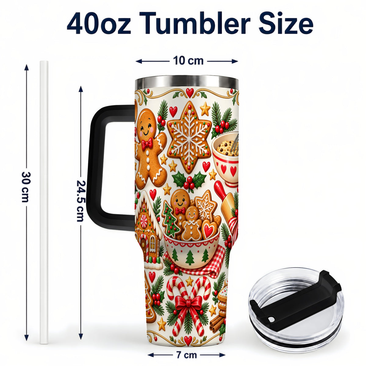 #pl[40oz|Black] Baking Tumbler 40oz, Gingerbread Tumbler, Stainless Steel Travel Cup
