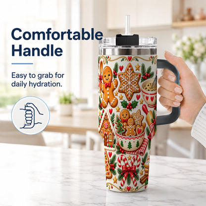 #pl[40oz|Black] Baking Tumbler 40oz, Gingerbread Tumbler, Stainless Steel Travel Cup