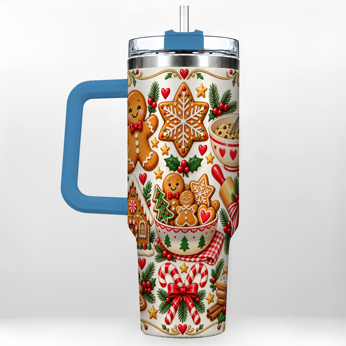 #pl[40oz|Blue] Baking Tumbler 40oz, Gingerbread Tumbler, Stainless Steel Travel Cup