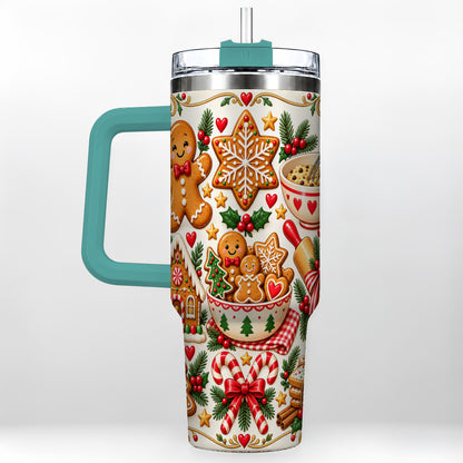 #pl[40oz|Green] Baking Tumbler 40oz, Gingerbread Tumbler, Stainless Steel Travel Cup
