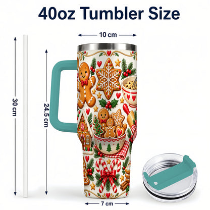 #pl[40oz|Green] Baking Tumbler 40oz, Gingerbread Tumbler, Stainless Steel Travel Cup
