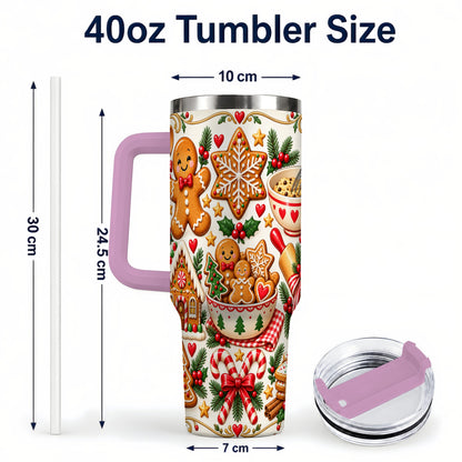 #pl[40oz|Pink] Baking Tumbler 40oz, Gingerbread Tumbler, Stainless Steel Travel Cup