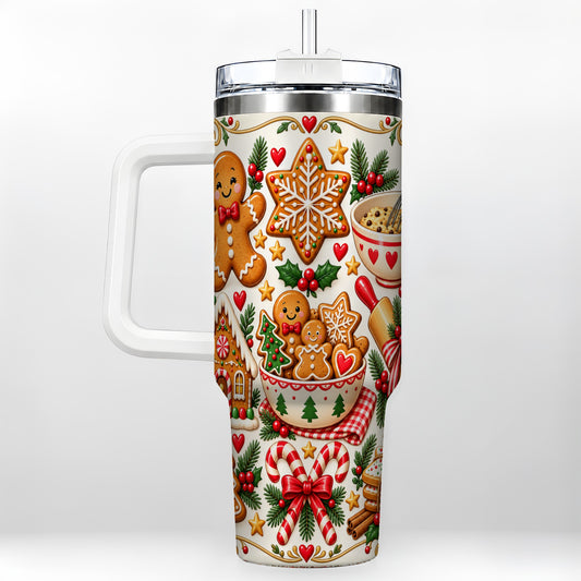 Baking Tumbler 40oz, Gingerbread Tumbler, Stainless Steel Travel Cup