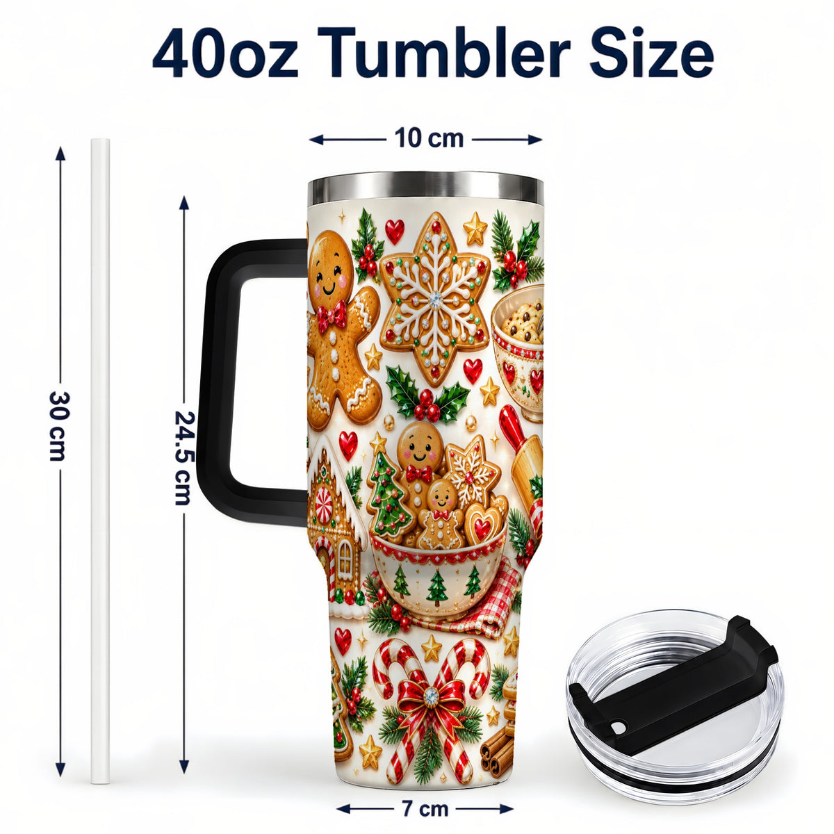 #pl[40oz|Black] Gingerbread Baking Tumbler 40oz, Cookie Tumbler, Steel Travel Cup