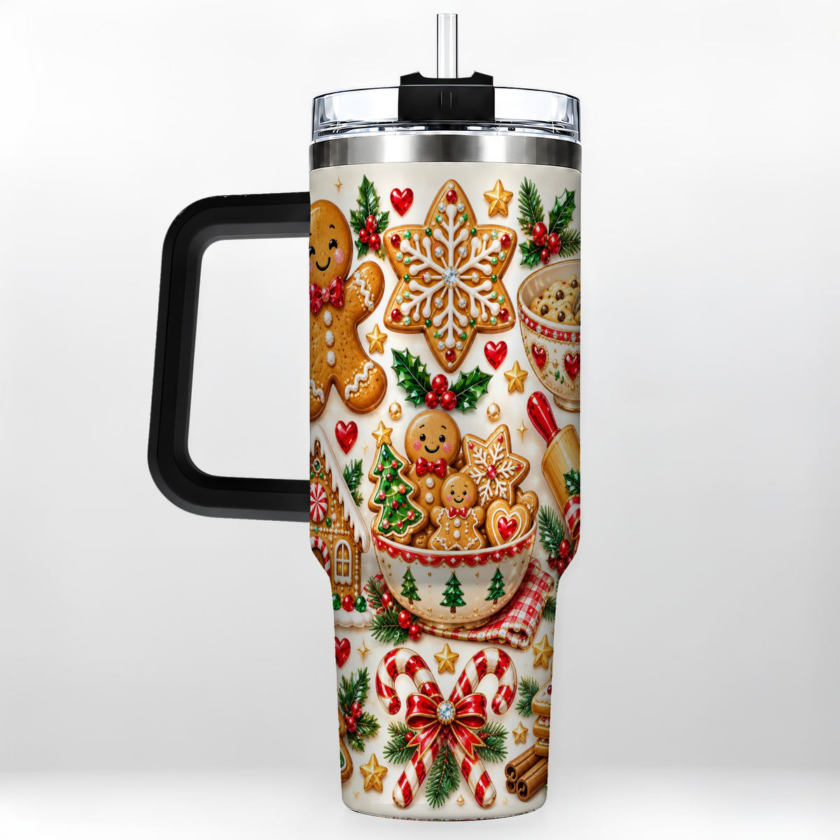 #pl[40oz|Black] Gingerbread Baking Tumbler 40oz, Cookie Tumbler, Steel Travel Cup