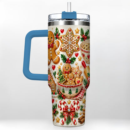 #pl[40oz|Blue] Gingerbread Baking Tumbler 40oz, Cookie Tumbler, Steel Travel Cup