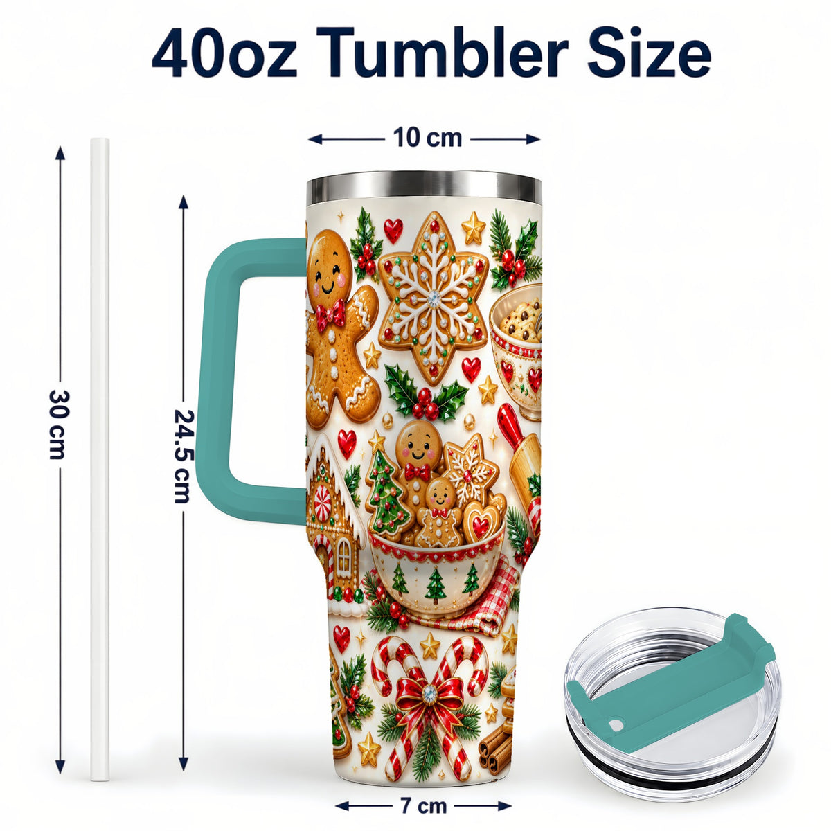 #pl[40oz|Green] Gingerbread Baking Tumbler 40oz, Cookie Tumbler, Steel Travel Cup