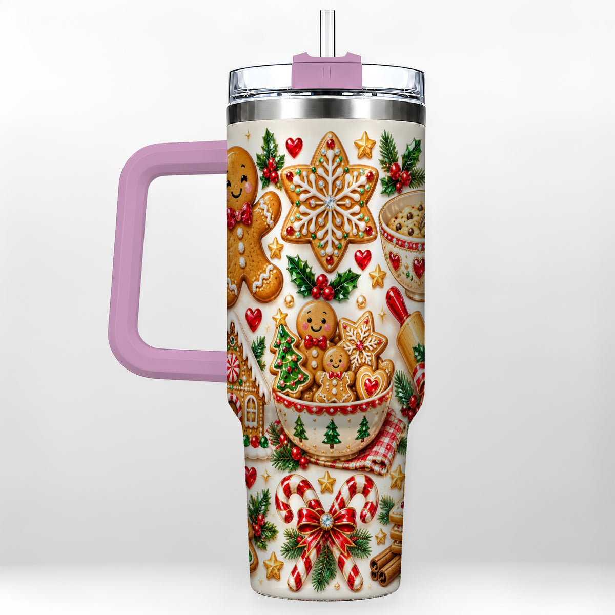#pl[40oz|Pink] Gingerbread Baking Tumbler 40oz, Cookie Tumbler, Steel Travel Cup