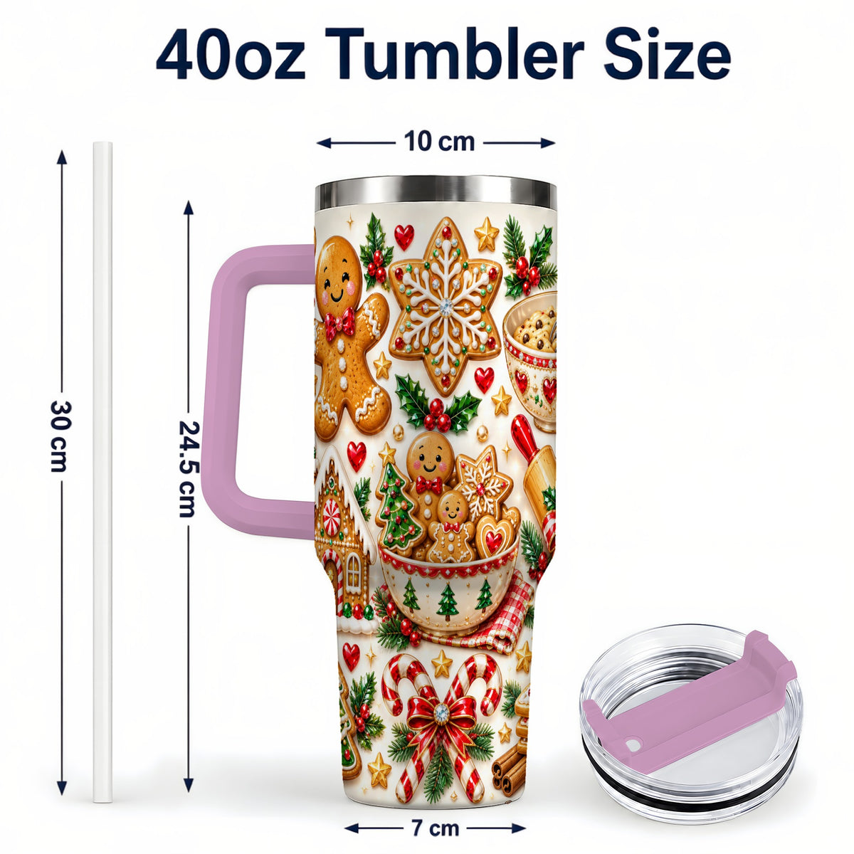 #pl[40oz|Pink] Gingerbread Baking Tumbler 40oz, Cookie Tumbler, Steel Travel Cup