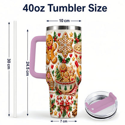 #pl[40oz|Pink] Gingerbread Baking Tumbler 40oz, Cookie Tumbler, Steel Travel Cup