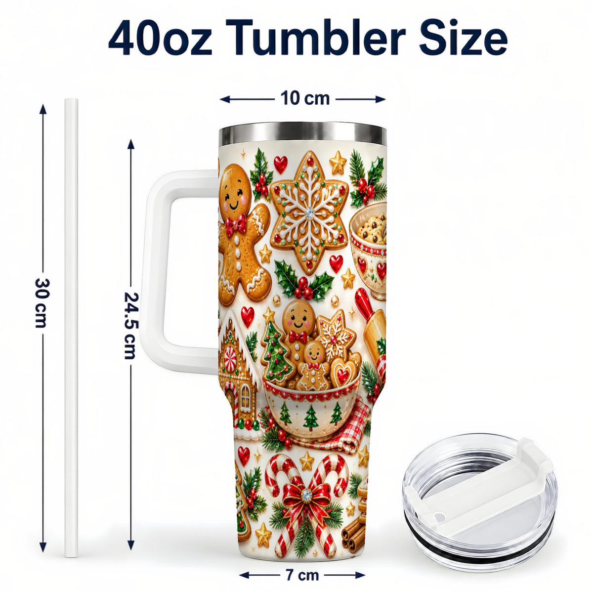 #pl[40oz|White] Gingerbread Baking Tumbler 40oz, Cookie Tumbler, Steel Travel Cup