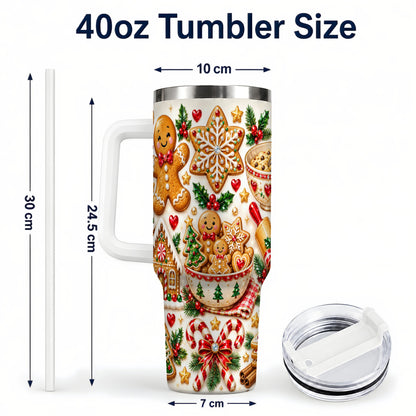 #pl[40oz|White] Gingerbread Baking Tumbler 40oz, Cookie Tumbler, Steel Travel Cup