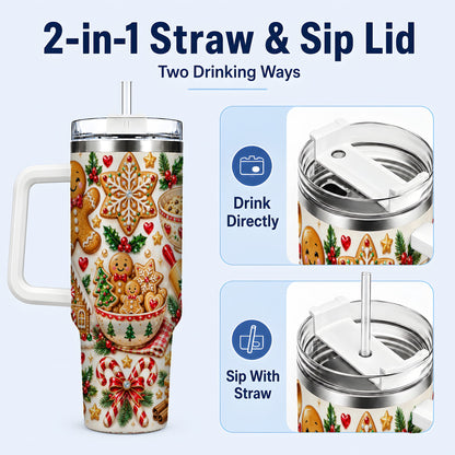 #pl[40oz|White] Gingerbread Baking Tumbler 40oz, Cookie Tumbler, Steel Travel Cup