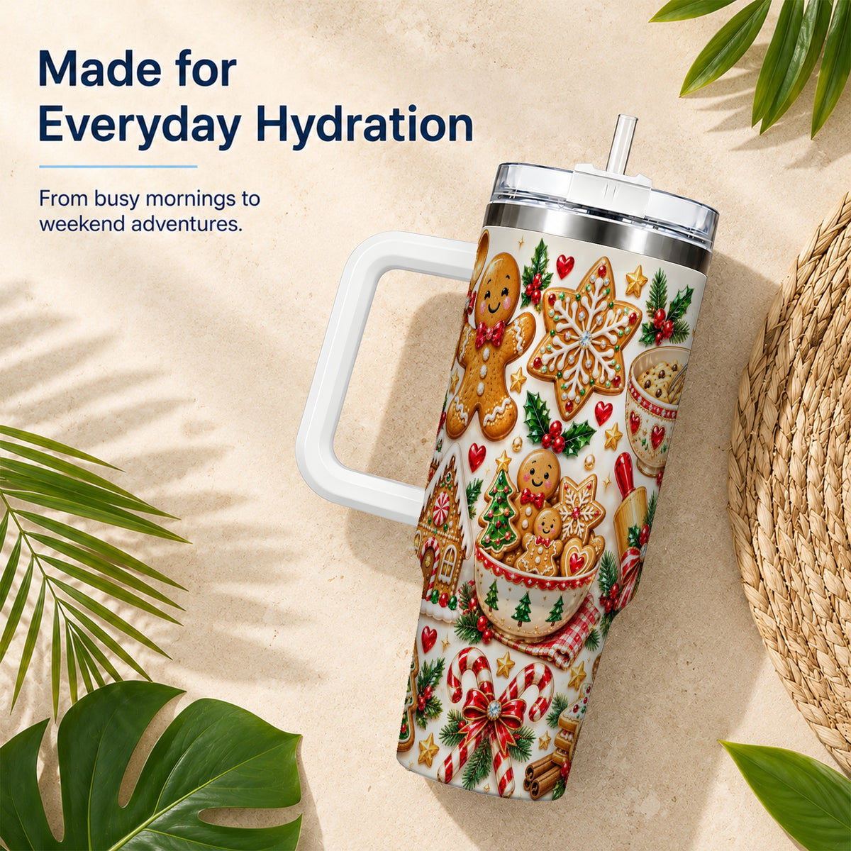 Gingerbread Baking Tumbler 40oz, Cookie Tumbler, Steel Travel Cup