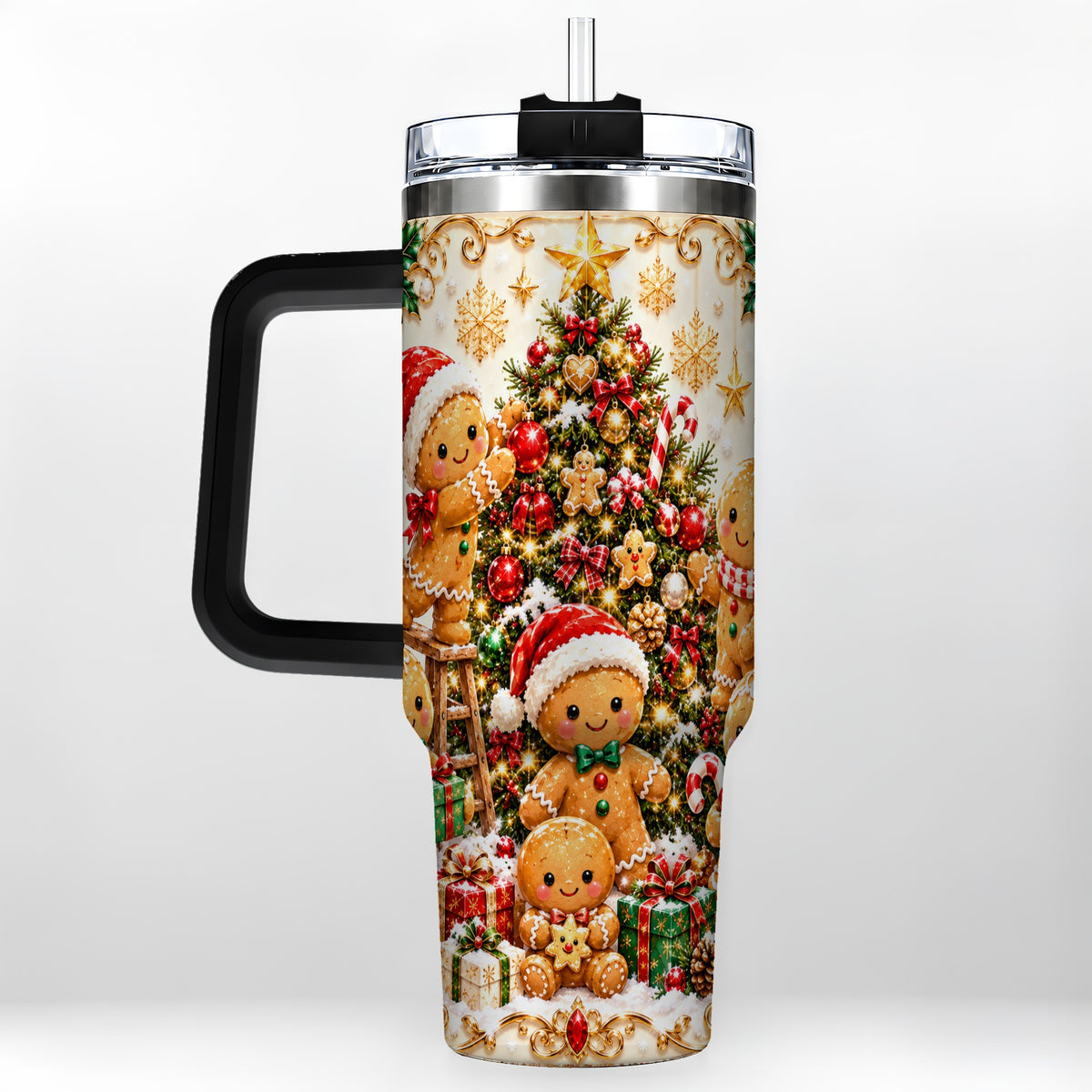 #pl[40oz|Black] Gingerbread Family Tumbler 40oz, Holiday Tumbler, Steel Travel Cup