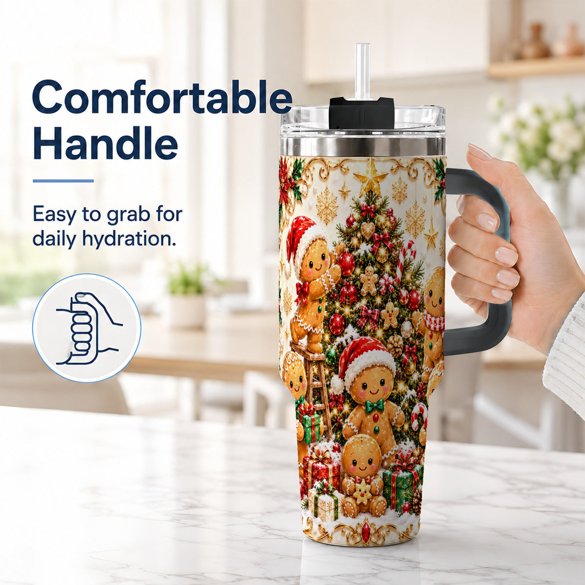 #pl[40oz|Black] Gingerbread Family Tumbler 40oz, Holiday Tumbler, Steel Travel Cup