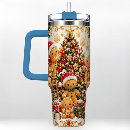 #pl[40oz|Blue] Gingerbread Family Tumbler 40oz, Holiday Tumbler, Steel Travel Cup
