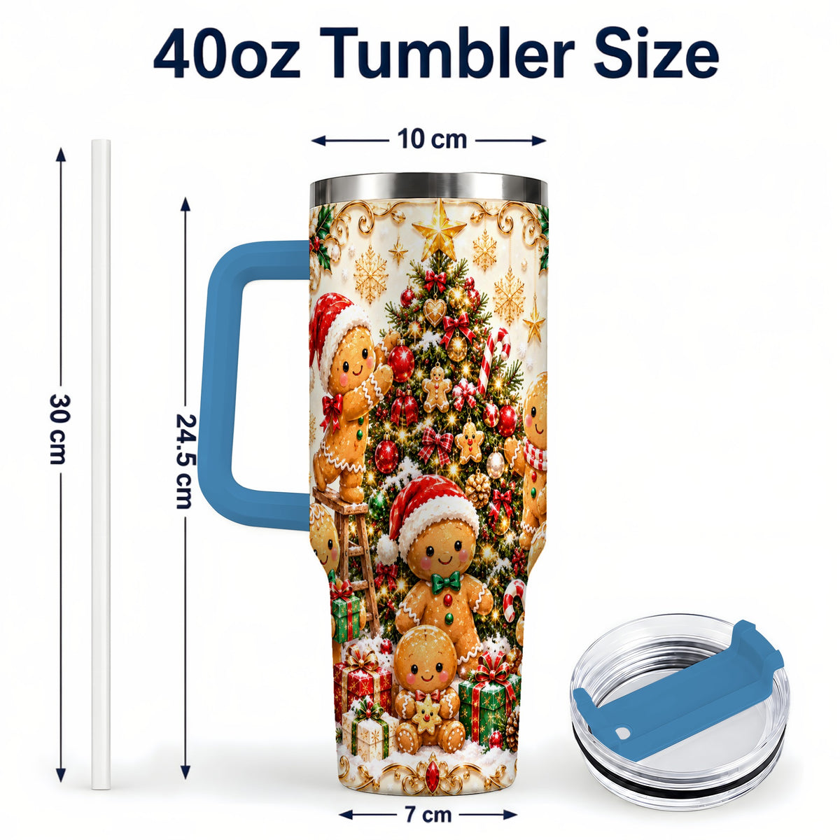 #pl[40oz|Blue] Gingerbread Family Tumbler 40oz, Holiday Tumbler, Steel Travel Cup