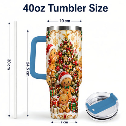 #pl[40oz|Blue] Gingerbread Family Tumbler 40oz, Holiday Tumbler, Steel Travel Cup