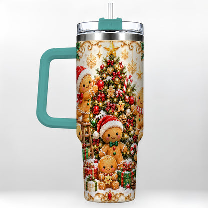 #pl[40oz|Green] Gingerbread Family Tumbler 40oz, Holiday Tumbler, Steel Travel Cup