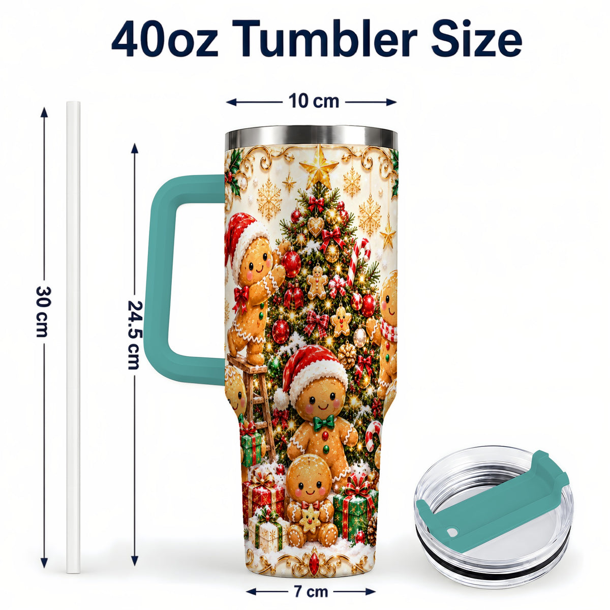 #pl[40oz|Green] Gingerbread Family Tumbler 40oz, Holiday Tumbler, Steel Travel Cup