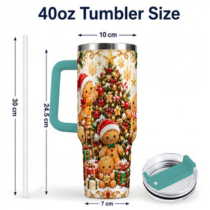#pl[40oz|Green] Gingerbread Family Tumbler 40oz, Holiday Tumbler, Steel Travel Cup