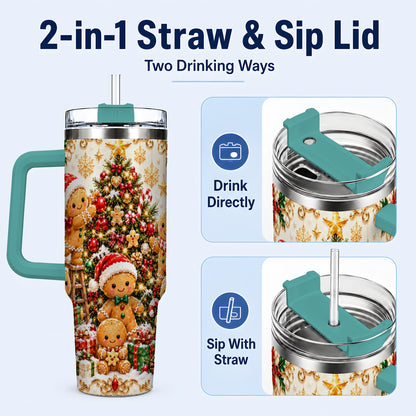 #pl[40oz|Green] Gingerbread Family Tumbler 40oz, Holiday Tumbler, Steel Travel Cup