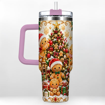 #pl[40oz|Pink] Gingerbread Family Tumbler 40oz, Holiday Tumbler, Steel Travel Cup