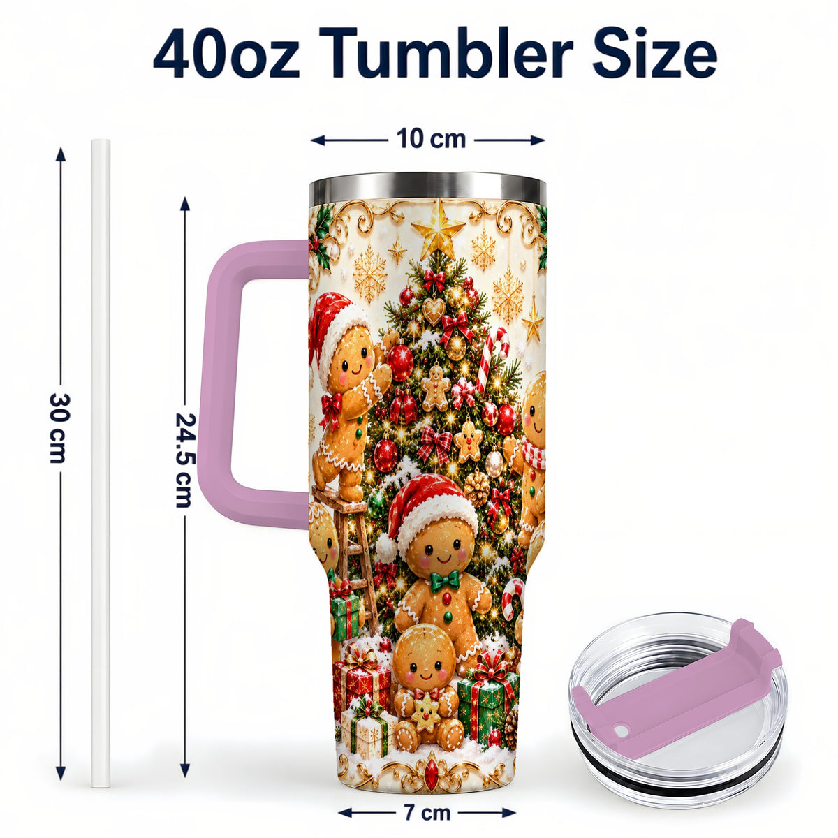 #pl[40oz|Pink] Gingerbread Family Tumbler 40oz, Holiday Tumbler, Steel Travel Cup