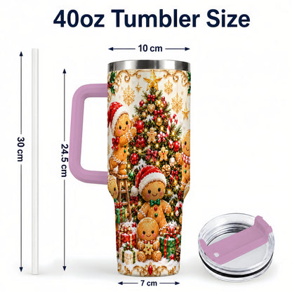 #pl[40oz|Pink] Gingerbread Family Tumbler 40oz, Holiday Tumbler, Steel Travel Cup