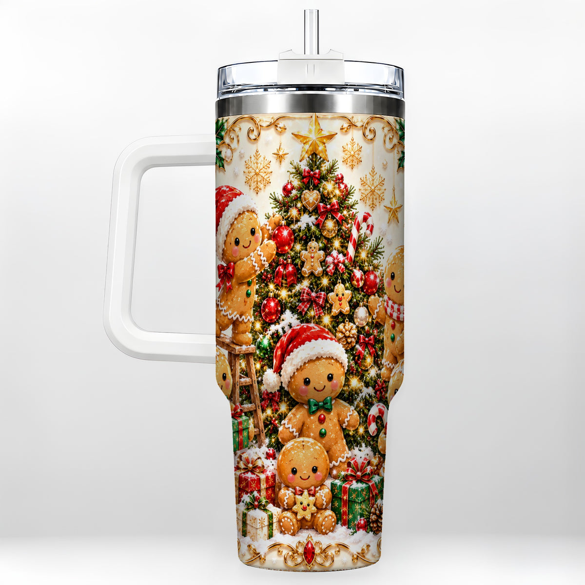 Gingerbread Family Tumbler 40oz, Holiday Tumbler, Steel Travel Cup