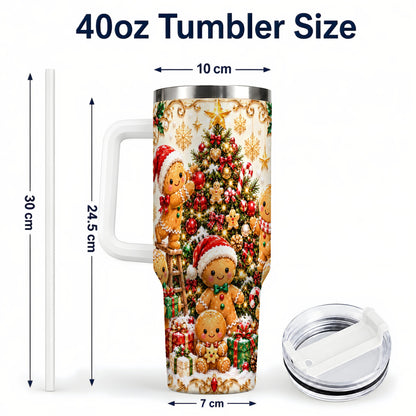 #pl[40oz|White] Gingerbread Family Tumbler 40oz, Holiday Tumbler, Steel Travel Cup