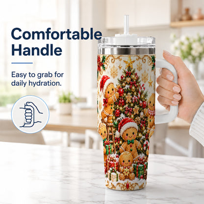 #pl[40oz|White] Gingerbread Family Tumbler 40oz, Holiday Tumbler, Steel Travel Cup