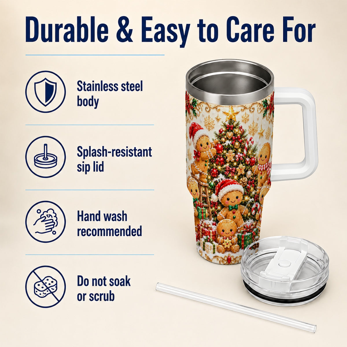 Gingerbread Family Tumbler 40oz, Holiday Tumbler, Steel Travel Cup