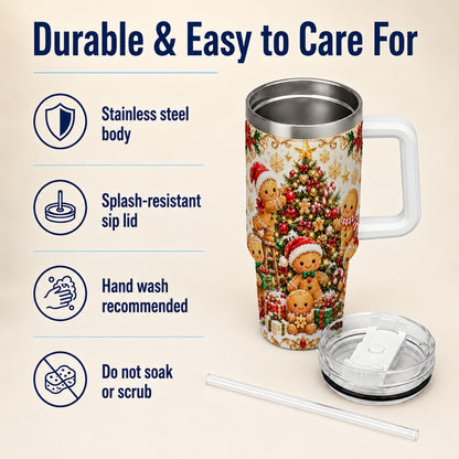 Gingerbread Family Tumbler 40oz, Holiday Tumbler, Steel Travel Cup