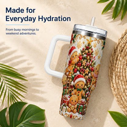 Gingerbread Family Tumbler 40oz, Holiday Tumbler, Steel Travel Cup