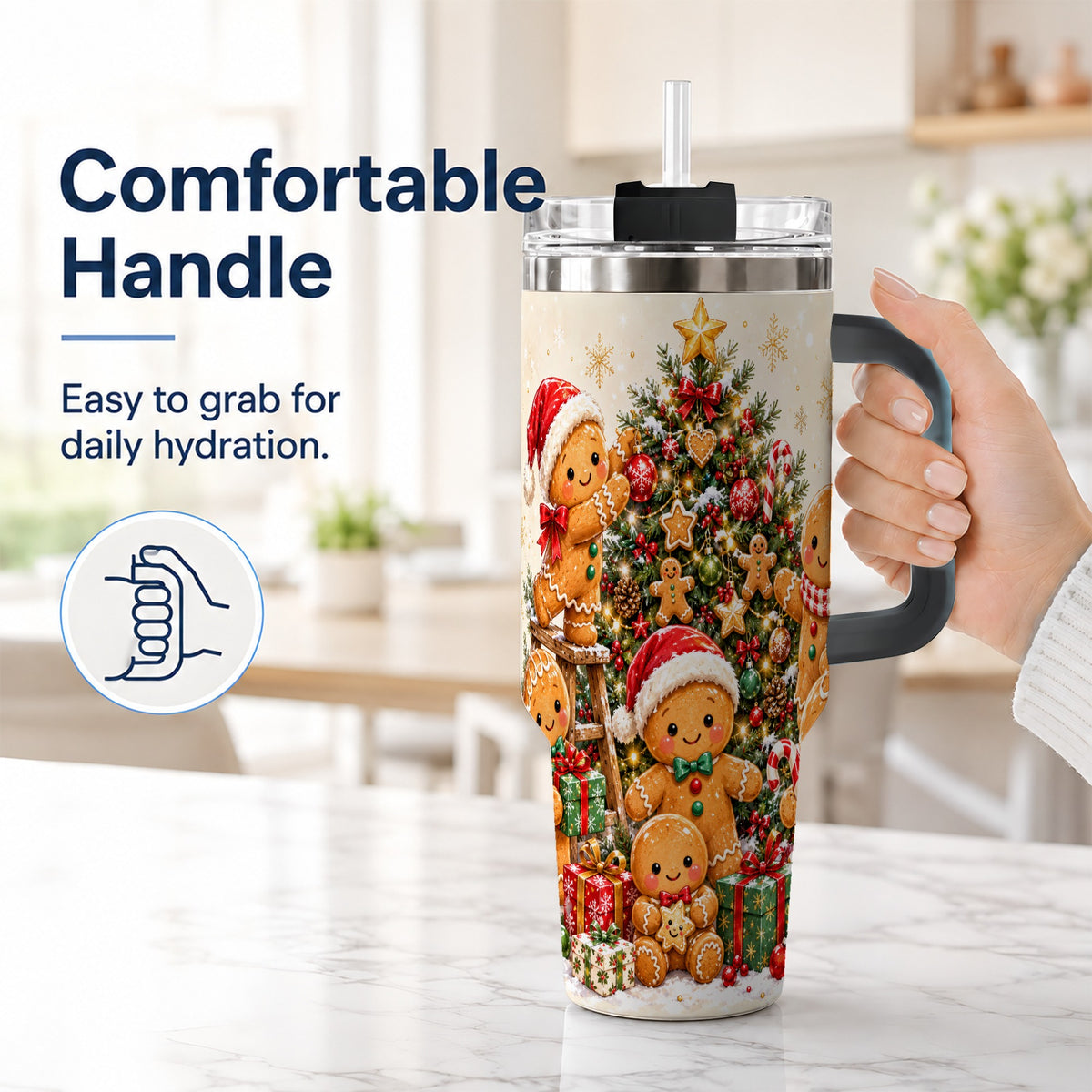 #pl[40oz|Black] Gingerbread Family Tumbler 40oz, Festive Tumbler, Steel Travel Cup